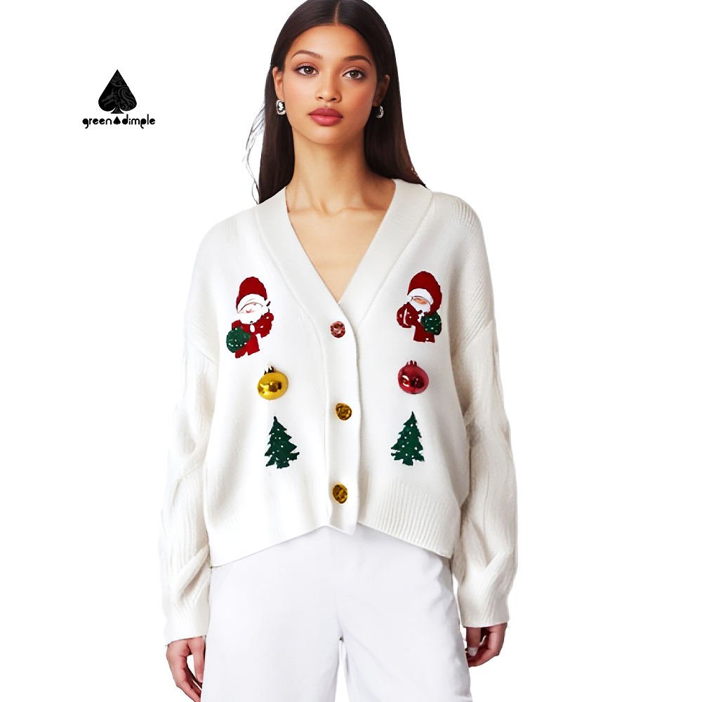 custom christmas v-neck knitted sweater side view