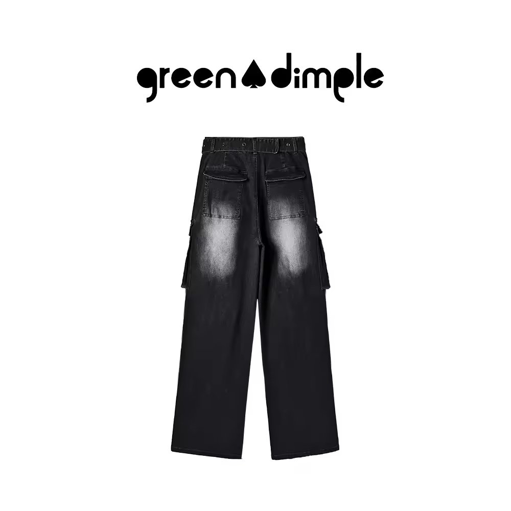 Women casual loose denim pants back view