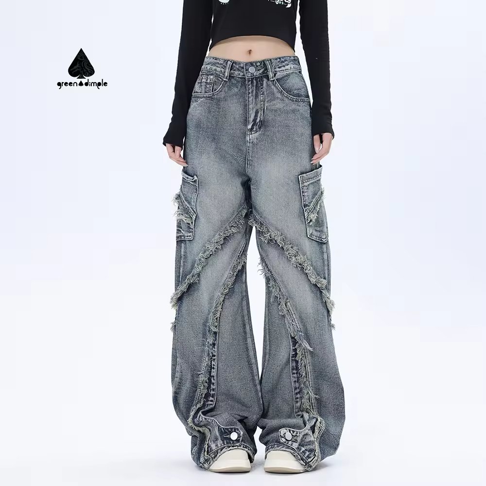Y2K wide leg denim pants front view