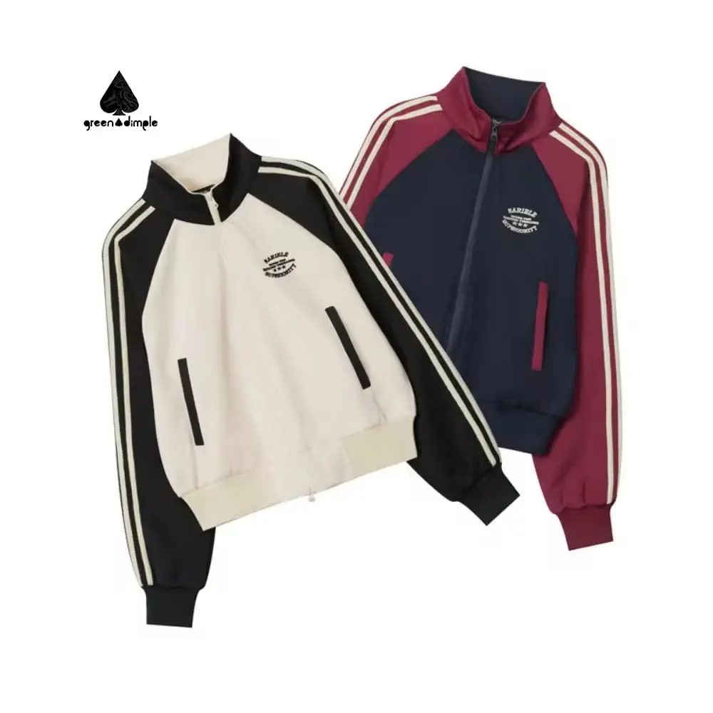 zip-up stripe sleeve cropped sweatshirt detail