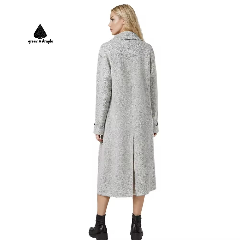 Back view of custom long wool coat for women