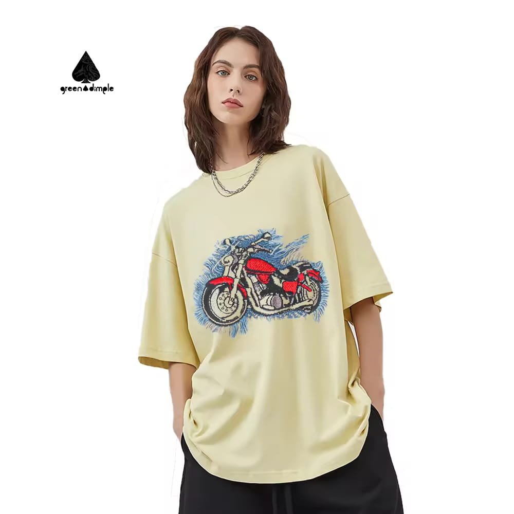 Custom embroidered cotton T-shirt loose fit front view