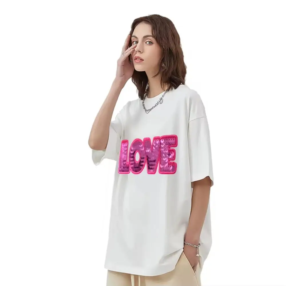 Custom loose fit embroidered cotton T-shirt side view