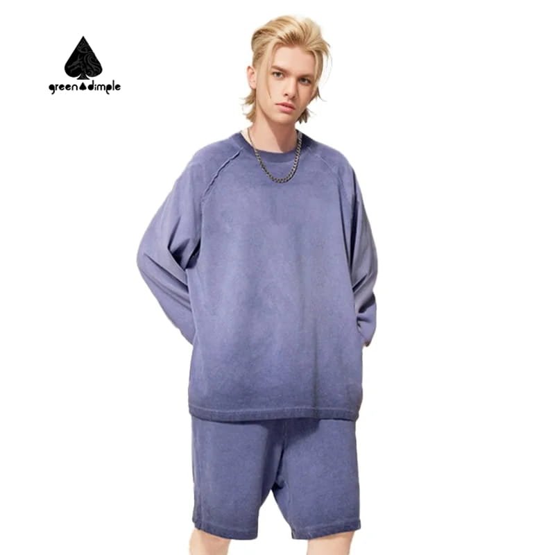 Custom men’s washed long sleeve T-shirt front view OEM manufacturer