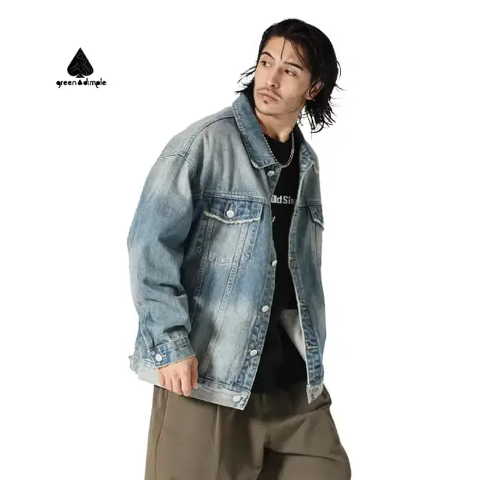 Custom oversized denim jacket side view loose fit streetwear