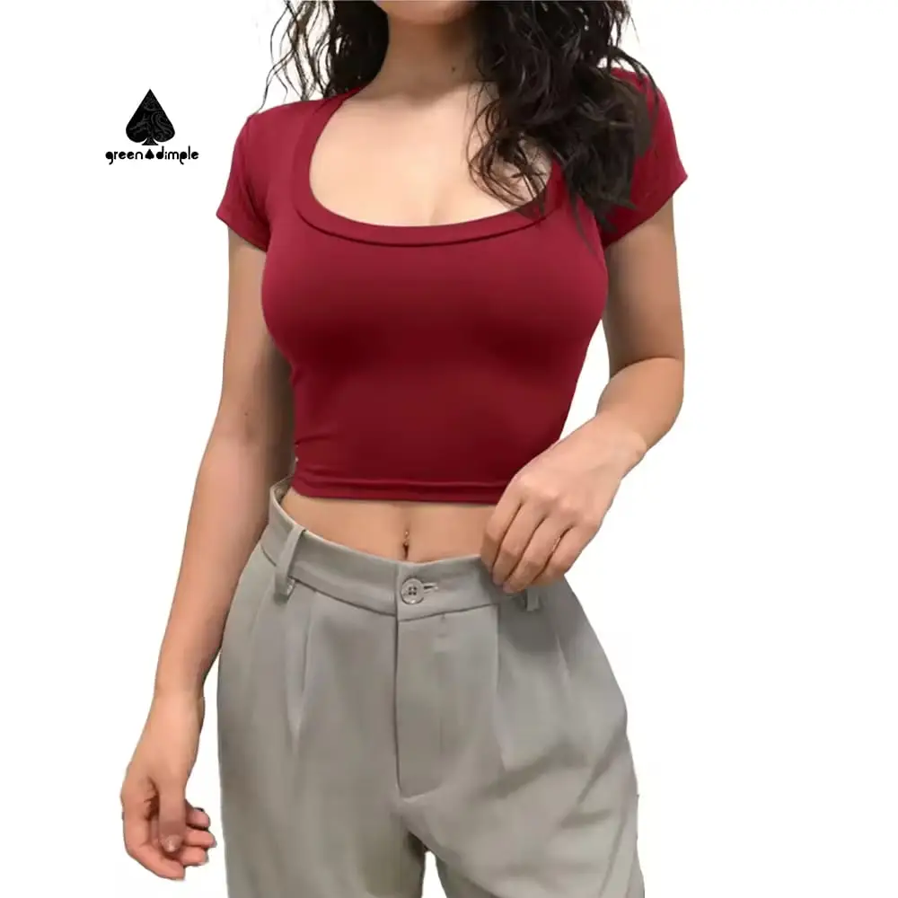 Custom women cotton crop top T-shirt white front view