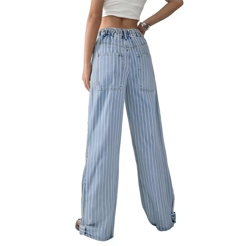 Custom women wide leg denim jeans back view