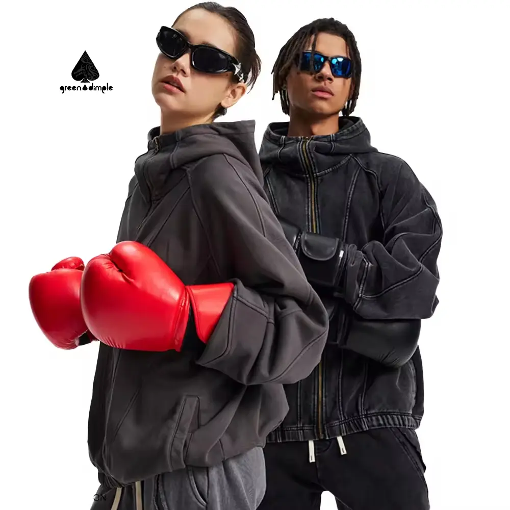 Acid Wash Zip Hoodie front view