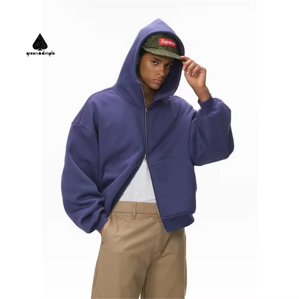 boxy zip hoodie purple oversized fleece double zipper hoodie