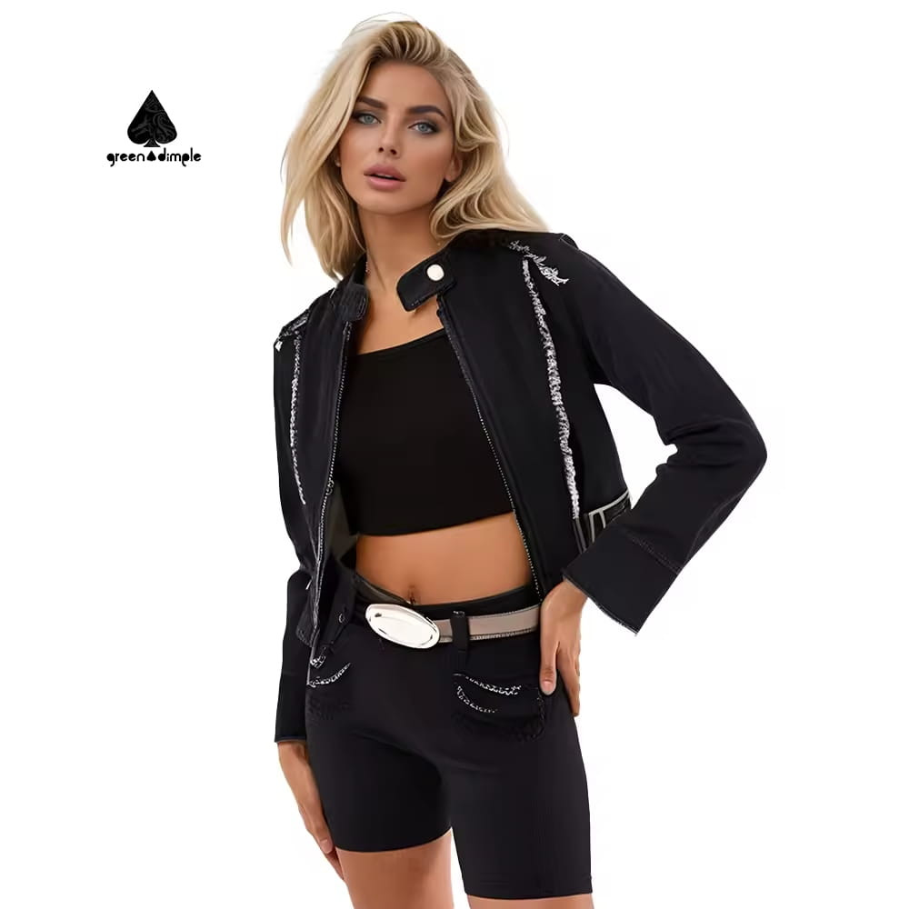 cropped denim jacket women acid wash front view