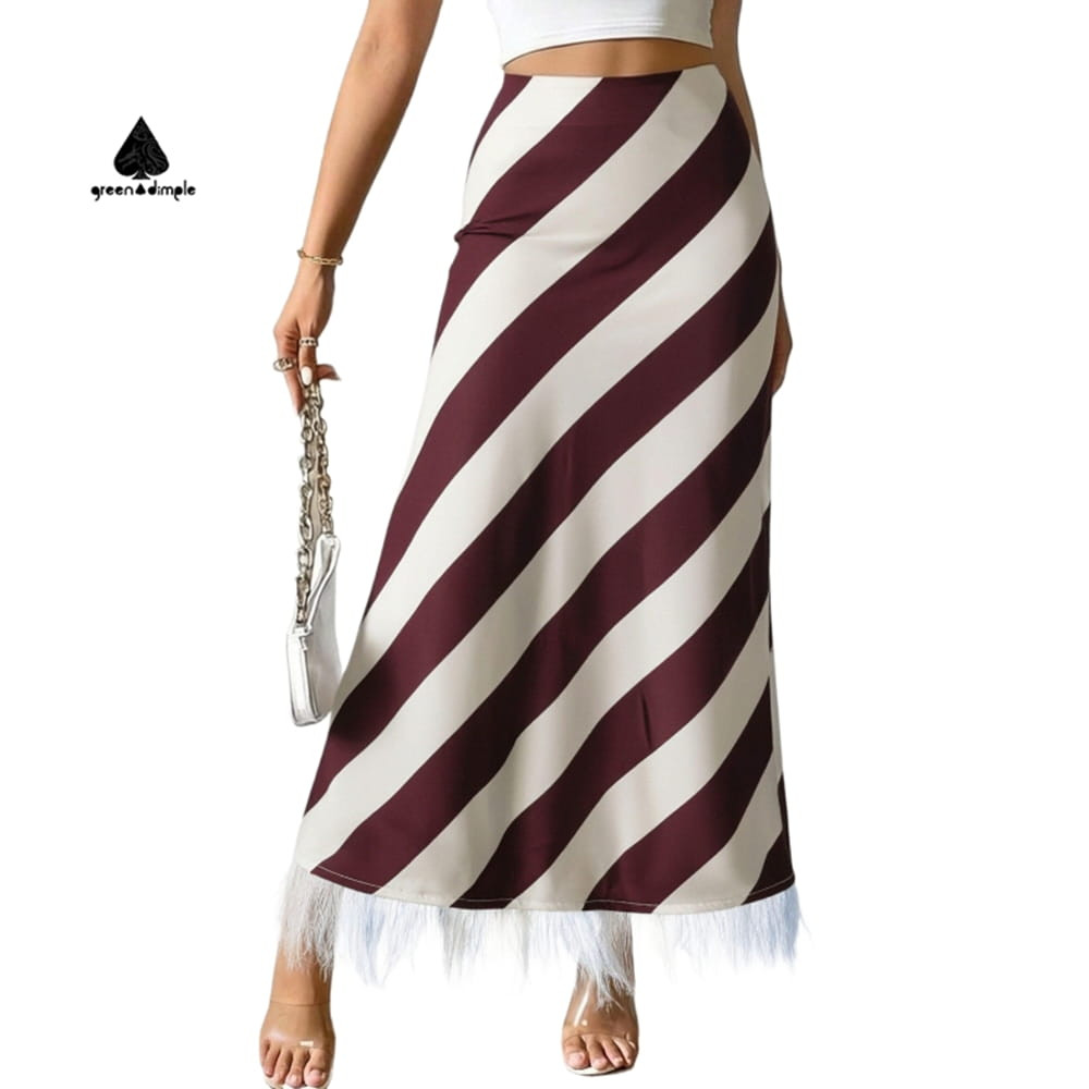 custom maxi skirt striped high waist long skirt front view