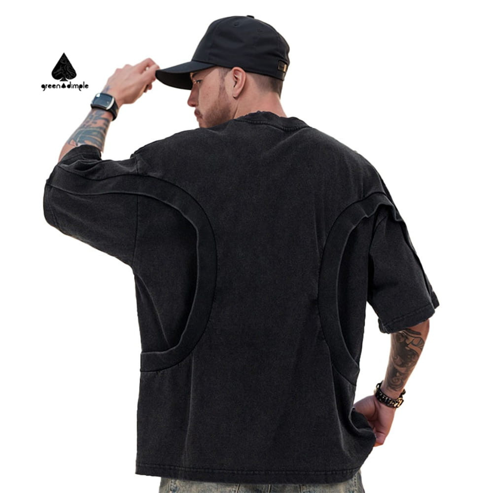 Custom oversized vintage wash streetwear t-shirt back view black