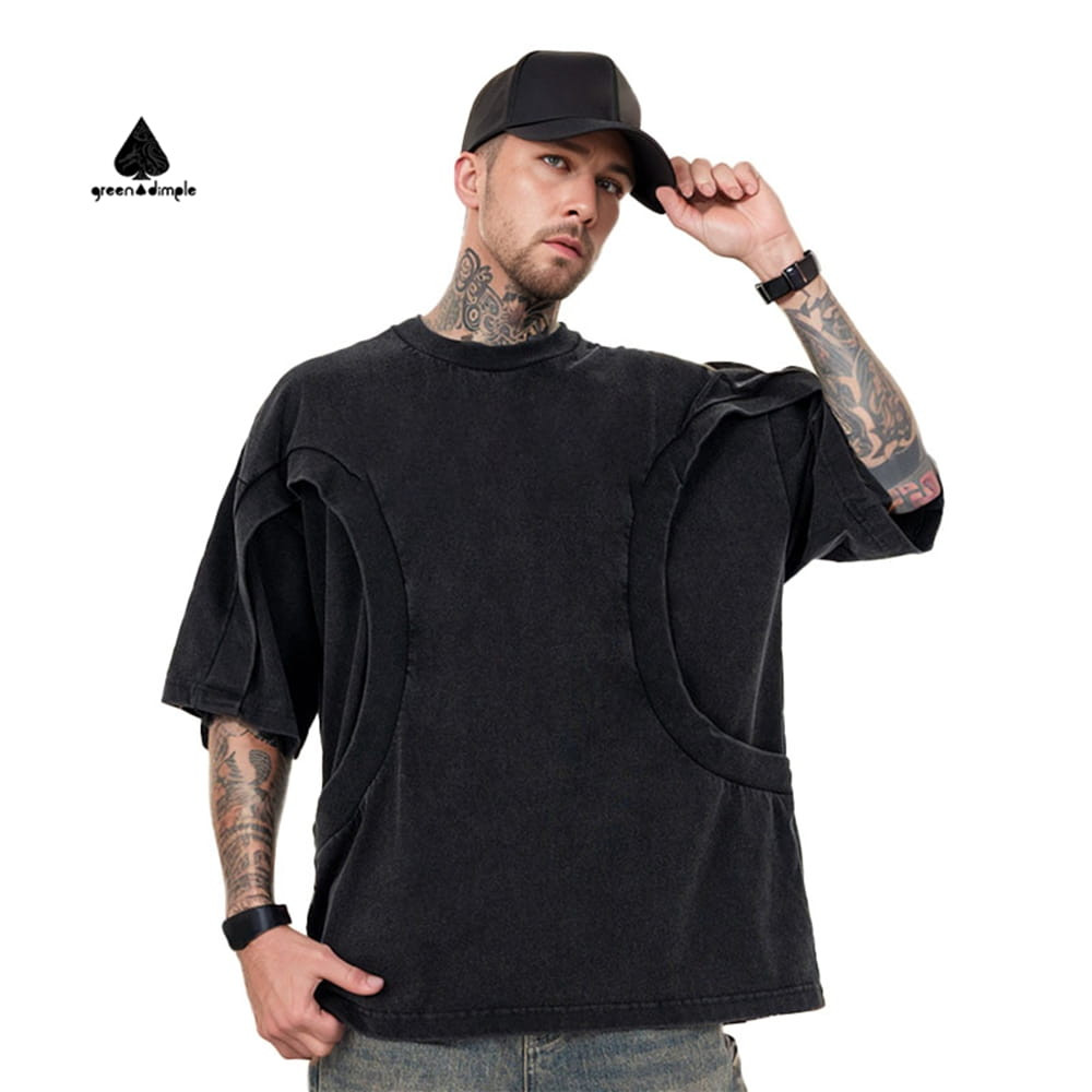 Custom oversized vintage wash streetwear t-shirt front view black