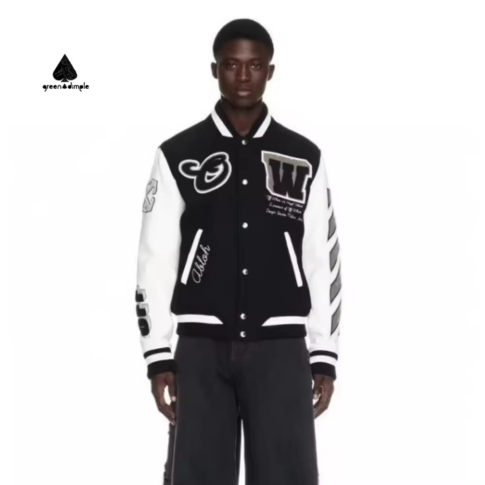 custom varsity jacket front with embroidery and letter patches