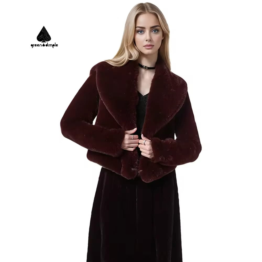 luxury faux fur coat women front view