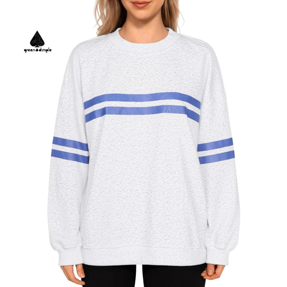 Greendimple oversized sweatshirt front view cotton crewneck with blue stripes