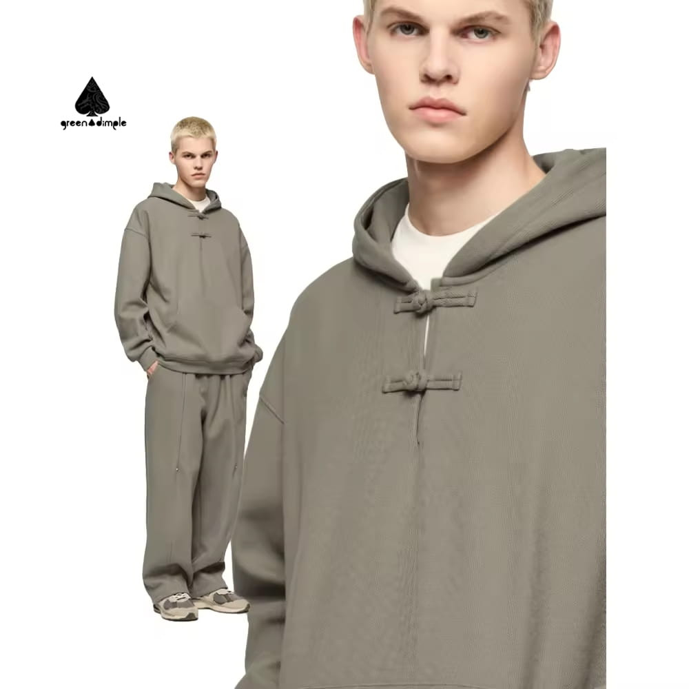 detail of fleece hoodie tracksuit set layered design streetwear fabric