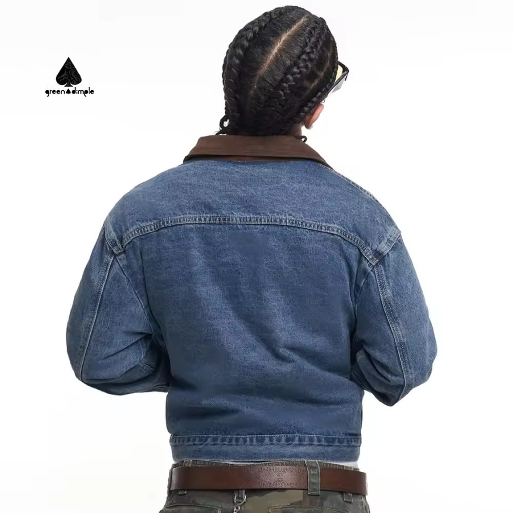 mens denim jacket back view vintage cotton structured fit