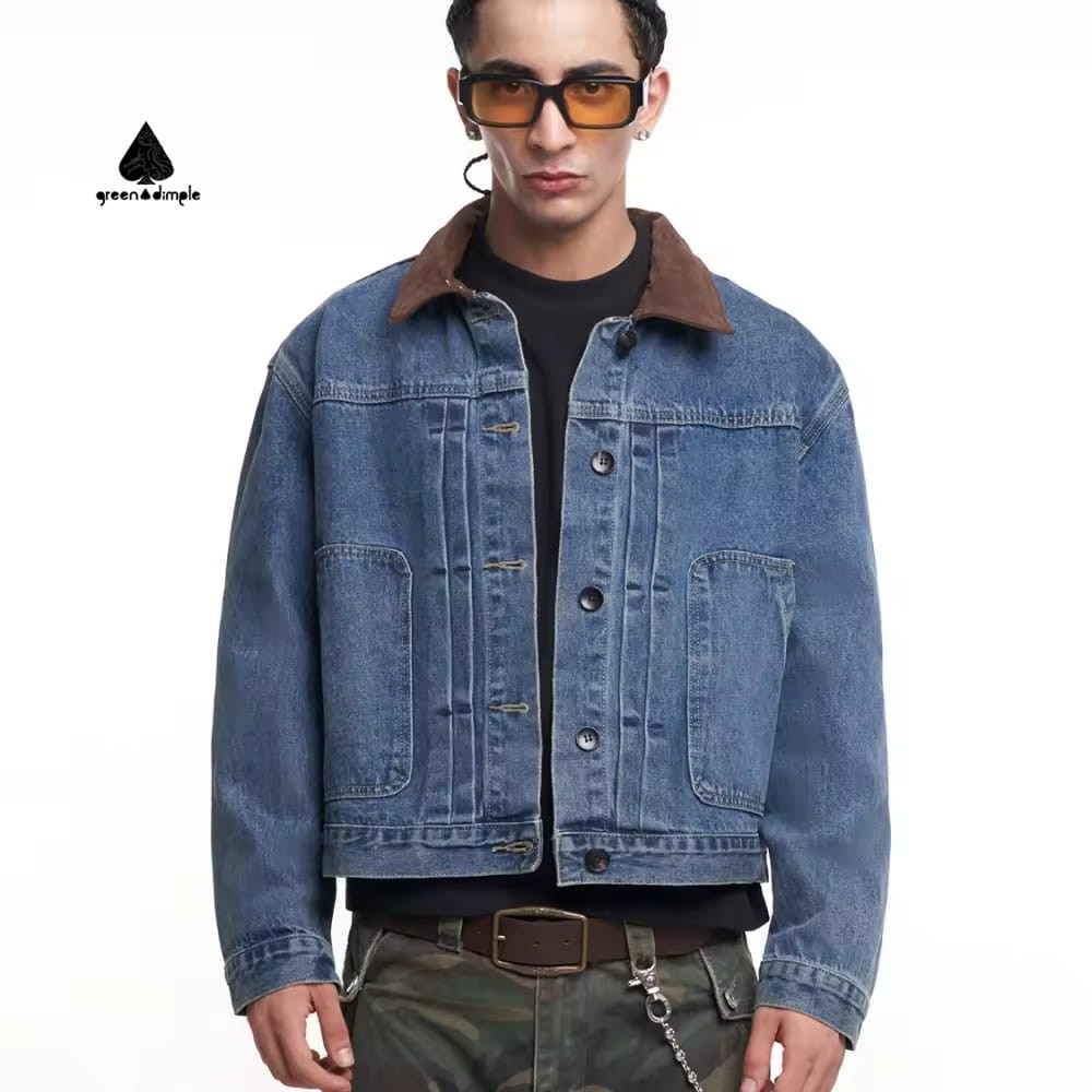 mens denim jacket vintage cotton front view high street style