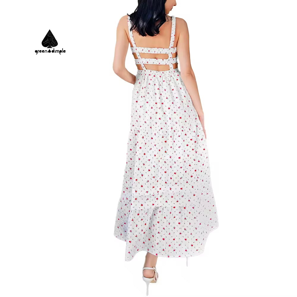hollow back polka dot long dress