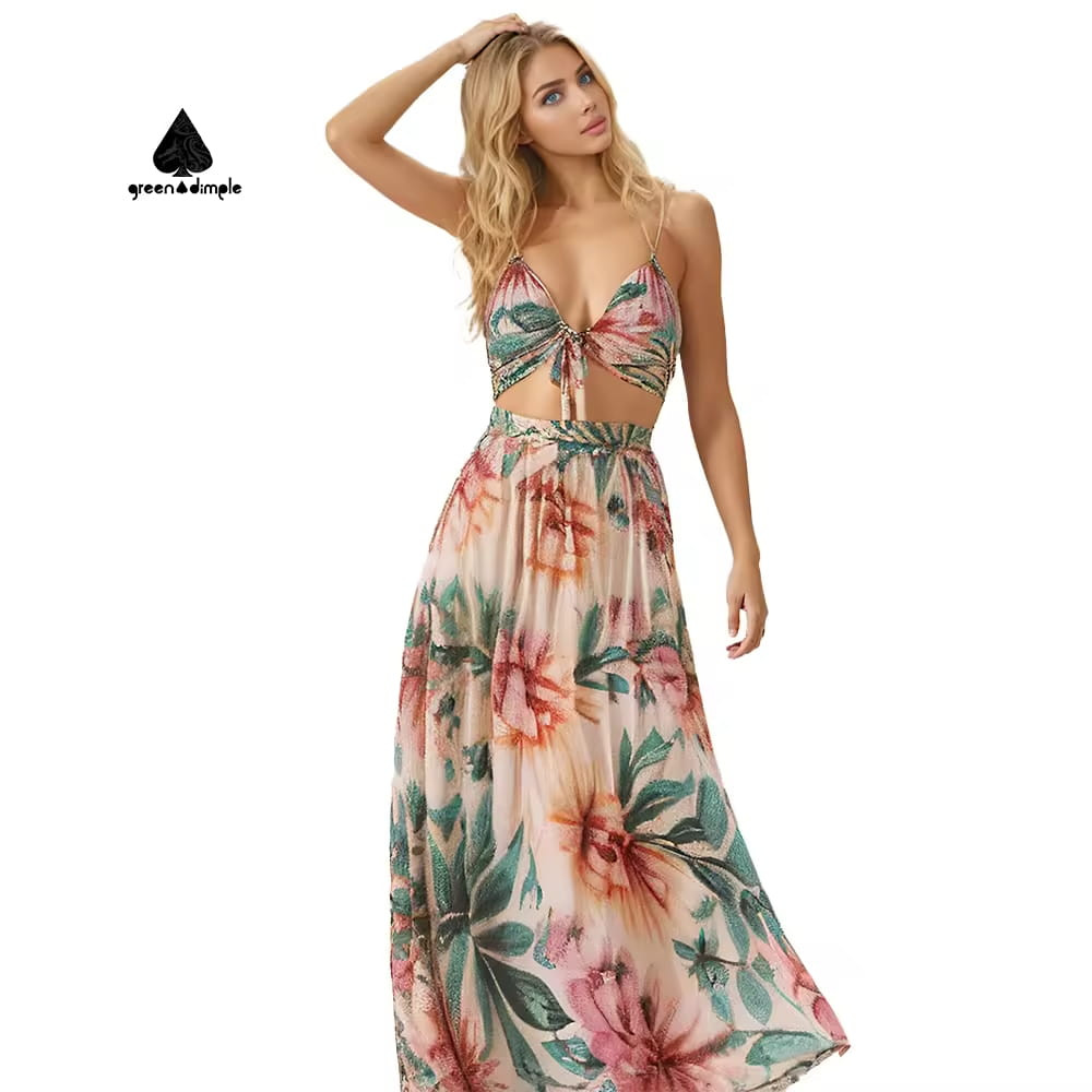 printed top and skirt set women side view slim fit