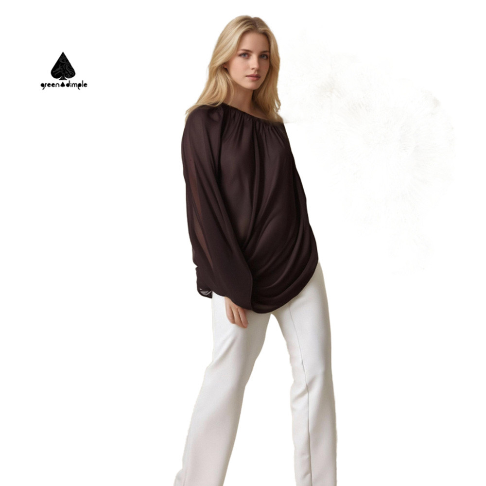 sheer one shoulder top women front view chiffon loose blouse