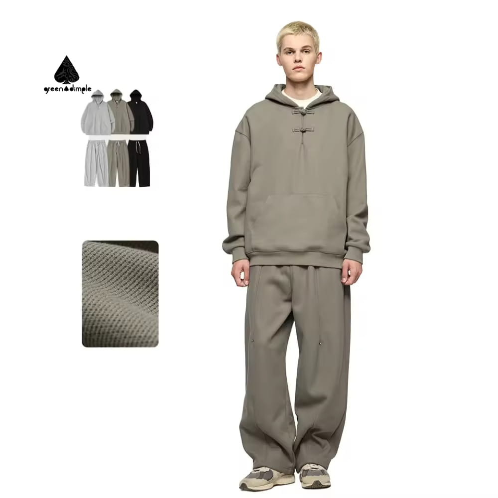 OEM streetwear hoodie tracksuit set front view oversized fleece outfit