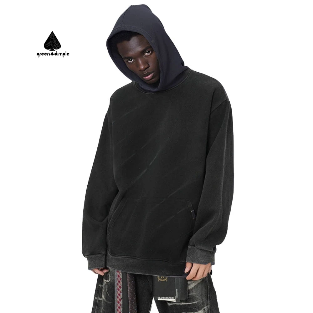black vintage acid wash hoodie oversized fit