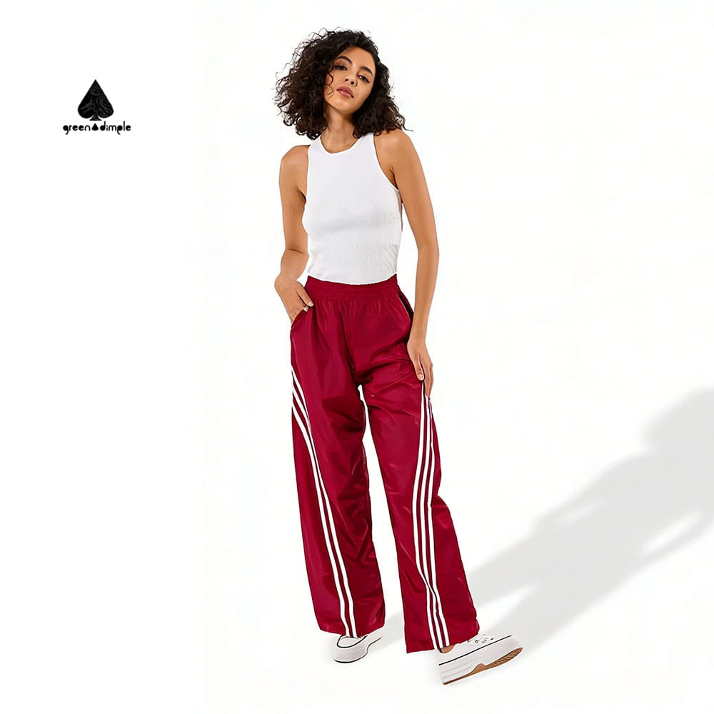 wide leg track pants women front view lightweight cotton streetwear pants