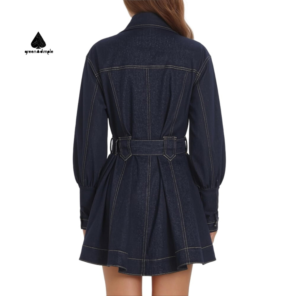 denim shirt mini dress back view fitted waist silhouette