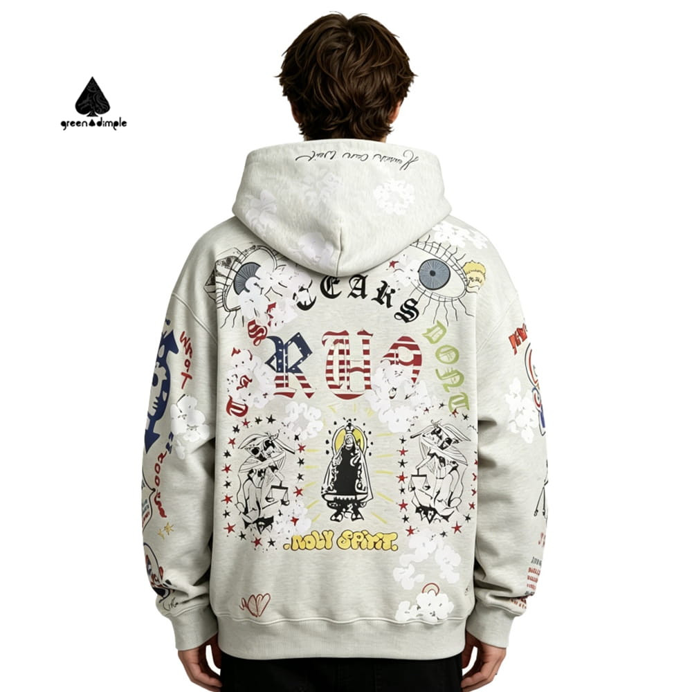 Y2K skull graffiti oversized hoodie back view with bold streetwear graphic