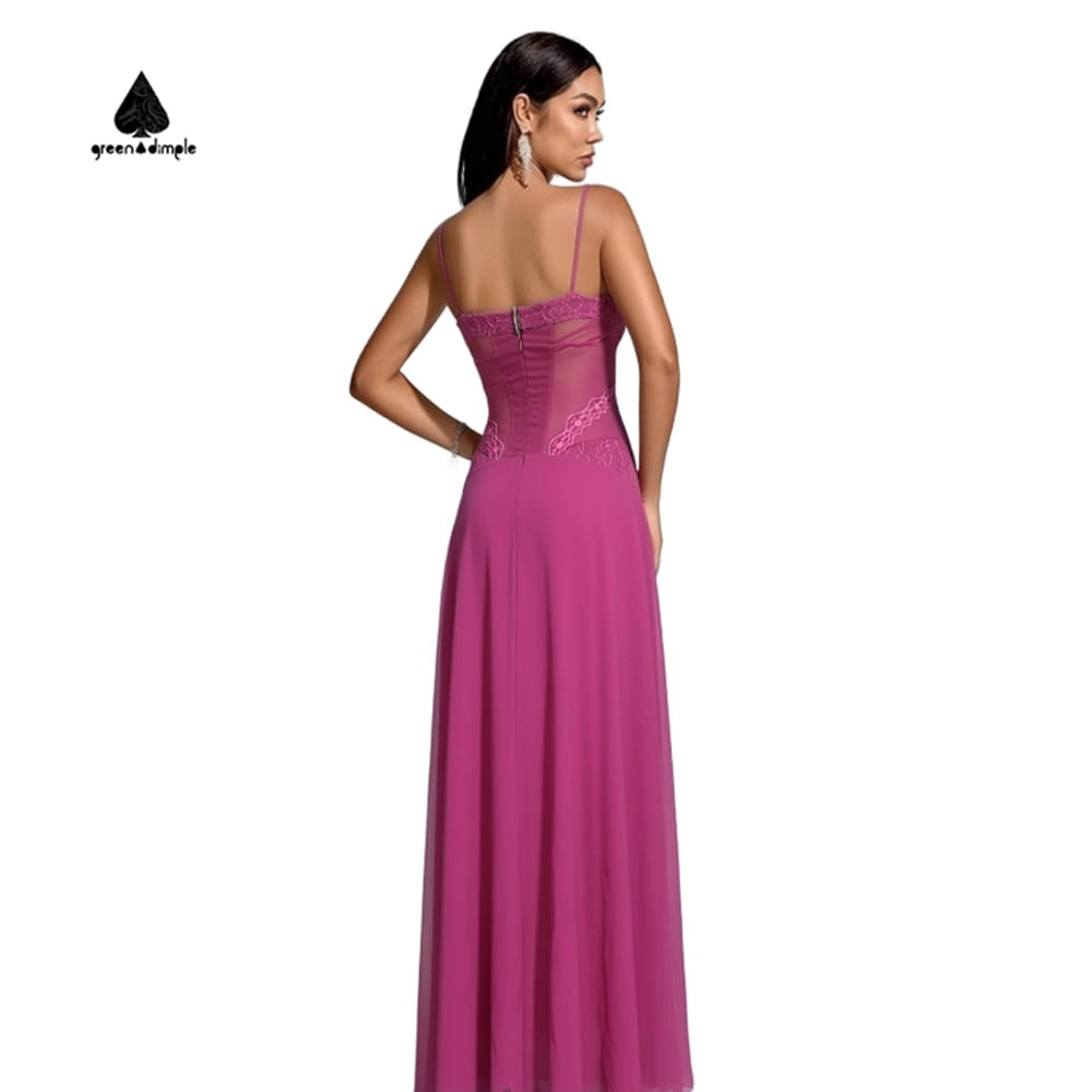 Lace maxi dress women back view with zipper slim fit elegant long dress