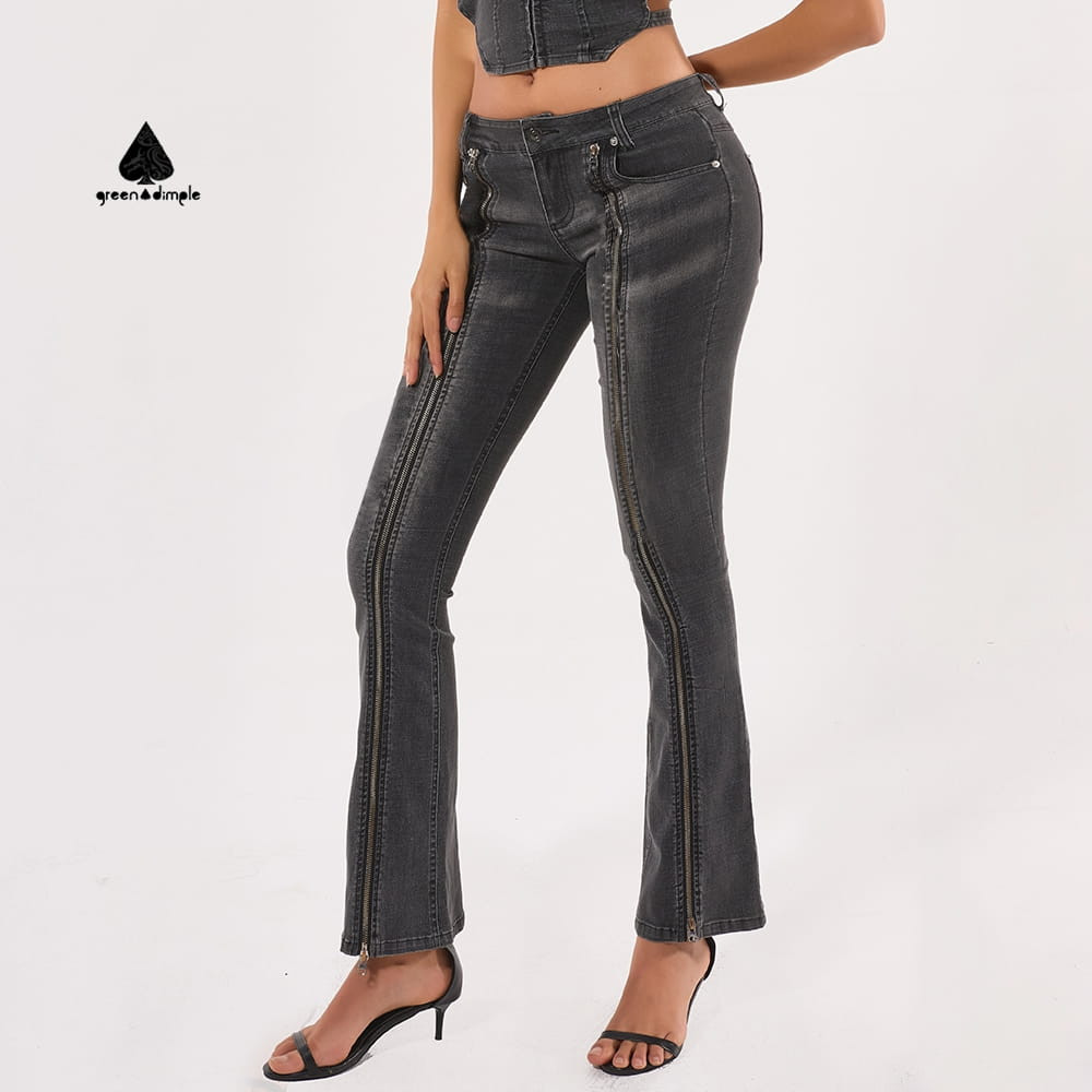 side view of high waist women flare jeans silhouette