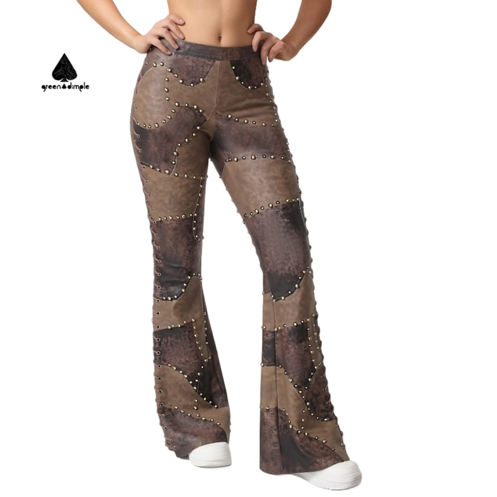 women patchwork flare pants outfit styling streetwear look